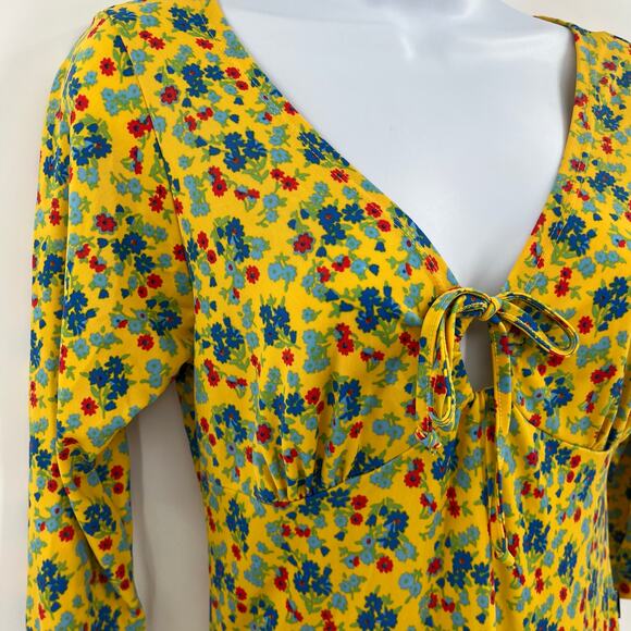 Mamy Blue Rio Y2K Babydoll Floral Dress Sz M Hippie Retro Boho Cottage Midi tie - Picture 6 of 13